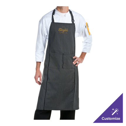 Tạp dề yếm vải poly-cotton sọc nhỏ có thể tùy chỉnh Chef Revival, 1 túi
