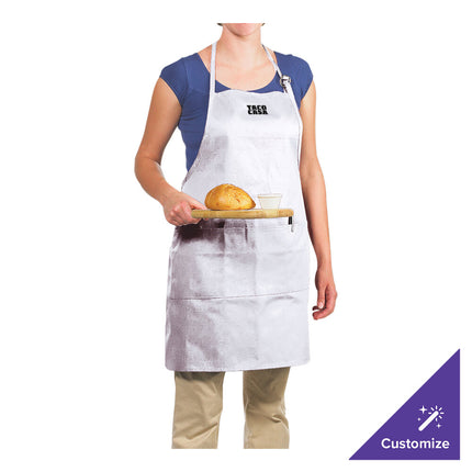 Tạp dề yếm dài vải poly-cotton có thể tùy chỉnh Chef Revival trắng, 1 túi