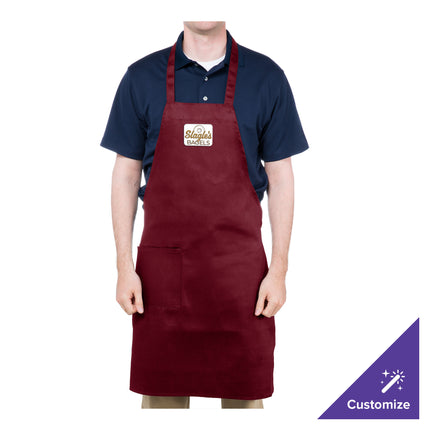 Tạp dề yếm dài vải poly-cotton có thể tùy chỉnh Chef Revival đỏ mận, 1 túi