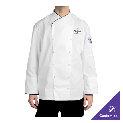 Áo bếp điều hành dài tay unisex trắng tùy chỉnh viền đen Chef Revival Corporate J008 - 2X