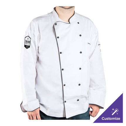 Áo bếp executive tay dài unisex viền đen tùy chỉnh Chef Revival Brigade J044 - size 2X