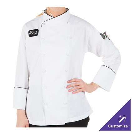 Áo bếp nữ cao cấp nhẹ Mercer Culinary Renaissance M62050WB màu trắng viền đen tùy chỉnh - 2XL
