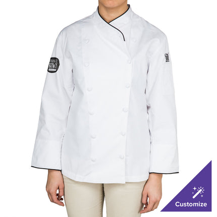 Áo bếp nữ tay dài tùy chỉnh màu trắng viền đen cao cấp Chef Revival Corporate LJ008 - 2X