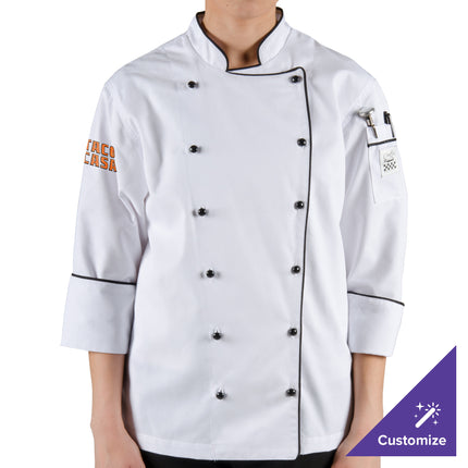 Áo bếp executive tay dài nữ màu trắng viền đen tùy chỉnh Chef Revival Corporate LJ044 - size 2X