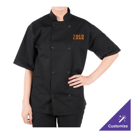 Áo bếp Mercer Culinary Millennia® unisex đen tùy chỉnh áo bếp tay ngắn M60013BK - L