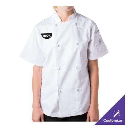 Áo đầu bếp nữ tay ngắn tùy chỉnh trắng nút vải Mercer Culinary Genesis M61042WH - 3X
