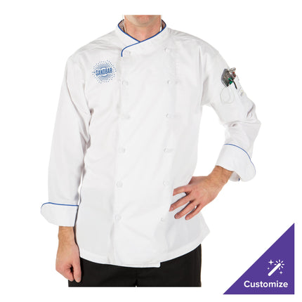 Áo bếp dài tay unisex điều hành nhẹ Mercer Culinary Renaissance màu trắng viền xanh hoàng gia tùy chỉnh M62020WRB - 2XL