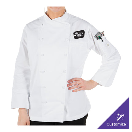 Áo bếp nữ tay dài tùy chỉnh màu trắng cao cấp Mercer Culinary Renaissance® M62040WH - 2X