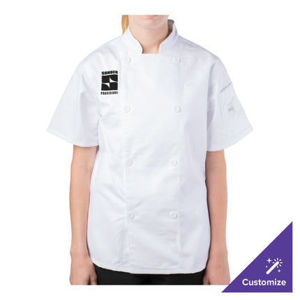 Áo bếp Mercer Culinary Genesis® nữ trắng tùy chỉnh tay ngắn M61032WH - 2X