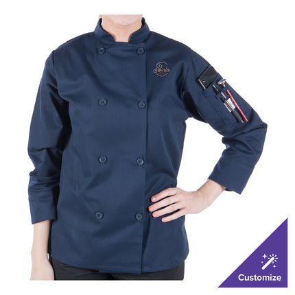 Áo bếp nữ tay dài Mercer Culinary Millennia M60020NB màu xanh navy có thể in logo - 3X