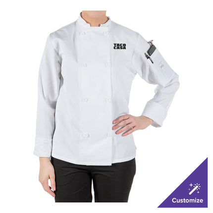 Áo bếp nữ dài tay tùy chỉnh màu trắng Mercer Culinary Millennia M60020WH - Size 2XL