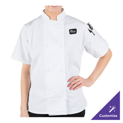 Áo bếp tay ngắn nữ Mercer Culinary Millennia M60023WH màu trắng tùy chỉnh - cỡ 2X