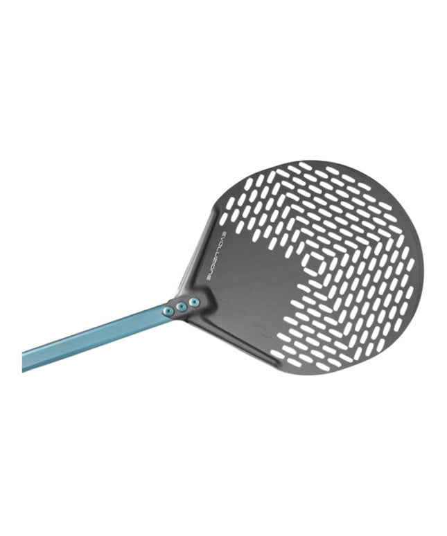 Xẻng pizza nhôm anod tròn đục lỗ GI Metal Evoluzione 33 cm với cán 60 cm E-32F/60