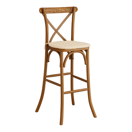 Ghế quầy bar gỗ tựa lưng chéo Lancaster Table & Seating Vineyard nâu thùng rượu, đệm vải lanh be Chardonnay 2,5 cm