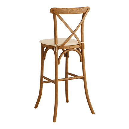 Ghế quầy bar gỗ tựa lưng chéo Lancaster Table & Seating Vineyard nâu thùng rượu, đệm vải lanh be Chardonnay 2,5 cm