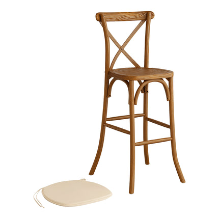Ghế quầy bar gỗ tựa lưng chéo Lancaster Table & Seating Vineyard nâu thùng rượu, đệm vải lanh be Chardonnay 2,5 cm