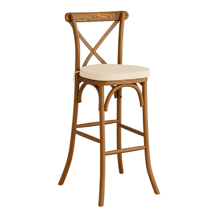 Ghế bar Lancaster Table & Seating Vineyard gỗ nâu lưng chéo kèm đệm vải lanh nâu vàng 5 cm