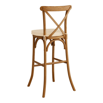 Ghế bar Lancaster Table & Seating Vineyard gỗ nâu lưng chéo kèm đệm vải lanh nâu vàng 5 cm