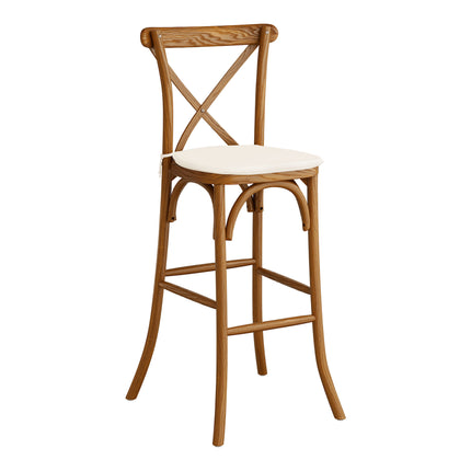 Ghế quầy bar lưng chéo gỗ Lancaster Table & Seating Vineyard màu nâu vang đệm vải lanh trắng 2,5 cm