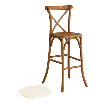 Ghế quầy bar lưng chéo gỗ Lancaster Table & Seating Vineyard màu nâu vang đệm vải lanh trắng 2,5 cm