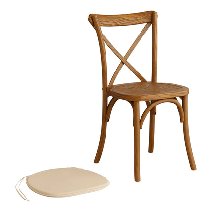 Ghế lưng chéo gỗ Lancaster Table & Seating Vineyard màu nâu thùng rượu kèm đệm vải lanh nâu vàng dày 2,5 cm