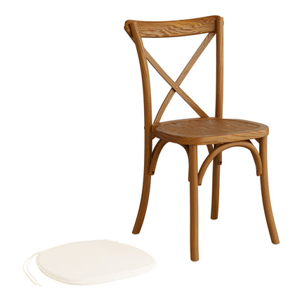 Ghế lưng chéo gỗ nâu Lancaster Table & Seating Vineyard kèm đệm vải trắng riesling 2,5 cm