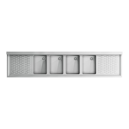 Bồn rửa dưới quầy bar 4 chậu Regency 213 x 48 cm với hai tâm 10 cm và hai máng ráo nước 48 cm