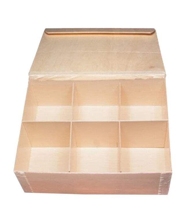Hộp bánh VerTerra 20,3 cm x 15,2 cm Medium gấp gọn gỗ balsa hộp Vento với 6 Compartments và nắp liền - Thùng 50 cái