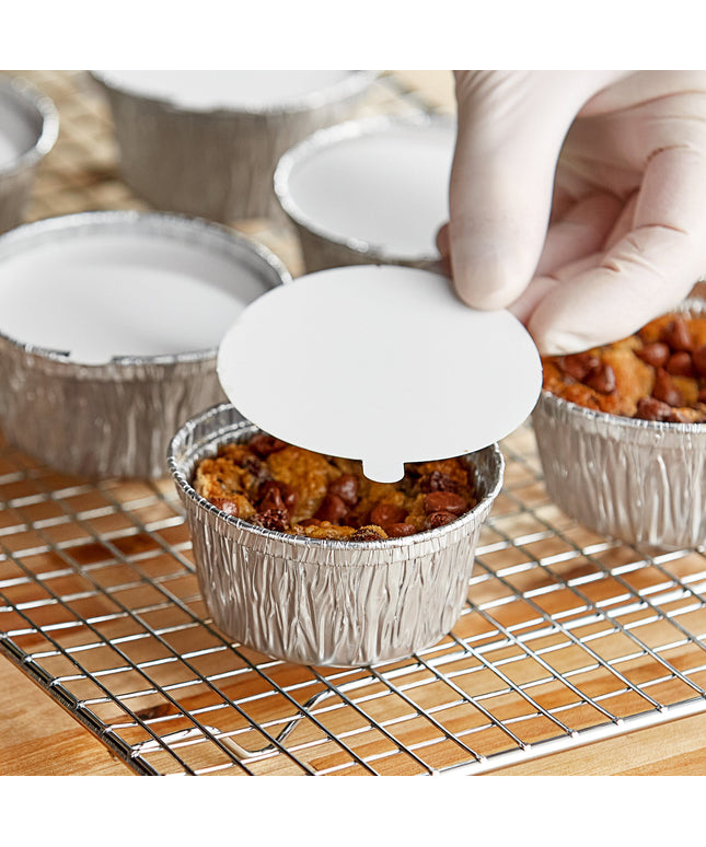 Khay nhôm Baker's Lane 118 ml tròn Foil Ramekin ly Board nắp - Thùng 500 cái