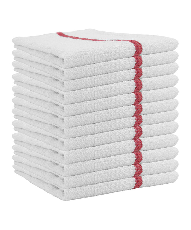 Khăn bar cotton sọc màu đỏ trắng Hospeco 850 g 48,3 x 40,6 cm - Thùng 60 cái