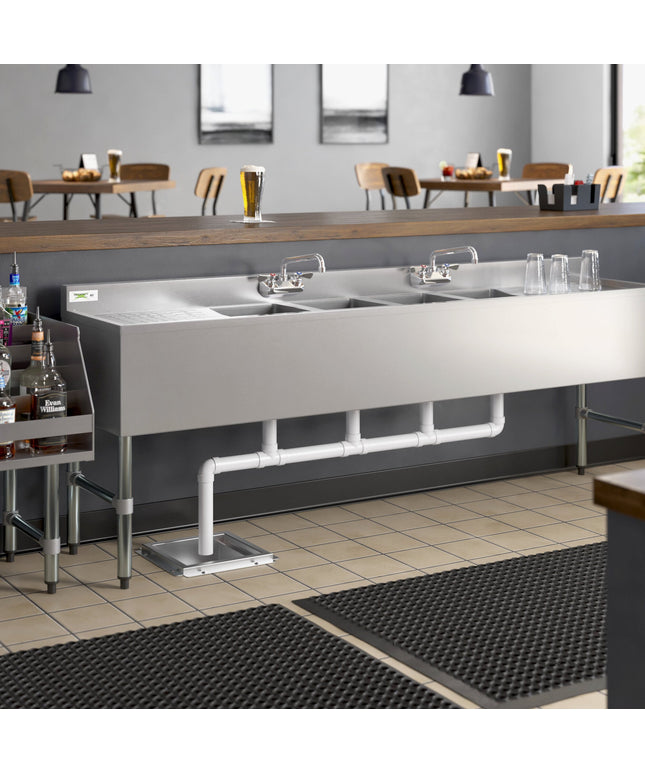 Bồn rửa dưới quầy bar 4 chậu Regency 213 x 48 cm với hai tâm 10 cm và hai máng ráo nước 48 cm