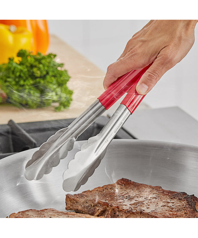 Kẹp gắp inox lưỡi vỏ sò Fourté 24 cm cán phủ đỏ