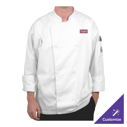 Áo bếp tay dài unisex Chef Revival Silver J002 trắng in tùy chỉnh nút logo bếp - 2X