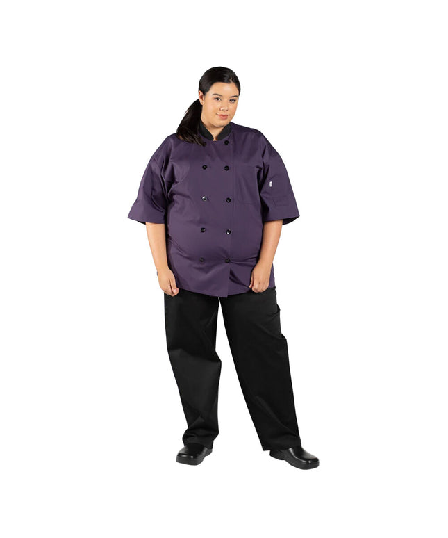 Áo bếp tay ngắn phối lưng lưới tùy chỉnh màu tím cà Uncommon Chef Havana unisex 0494 - 2X