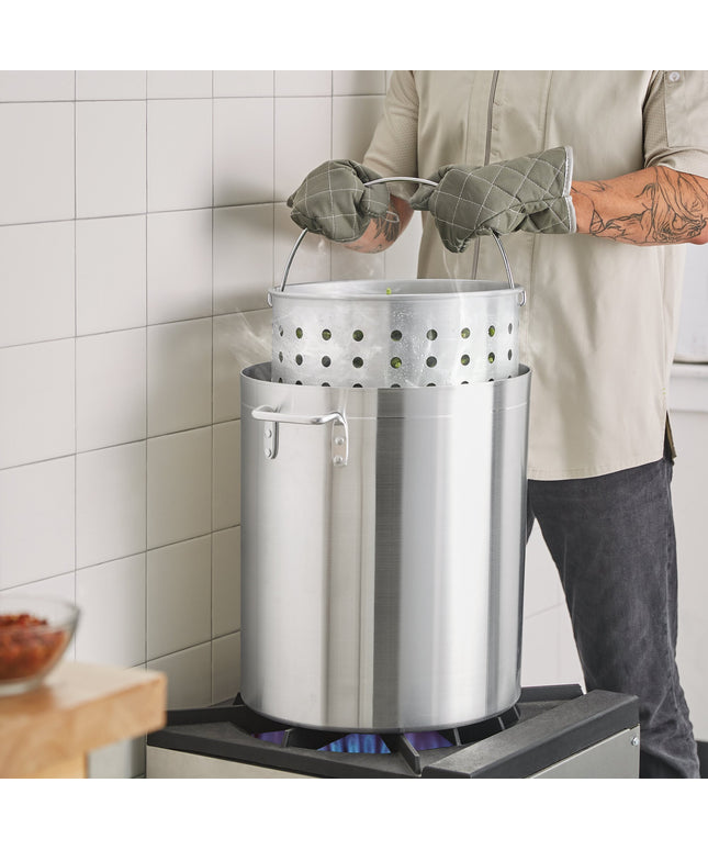 Nồi nấu nước dùng bằng nhôm tiêu chuẩn Choice 60 qt kèm giỏ hấp và nắp