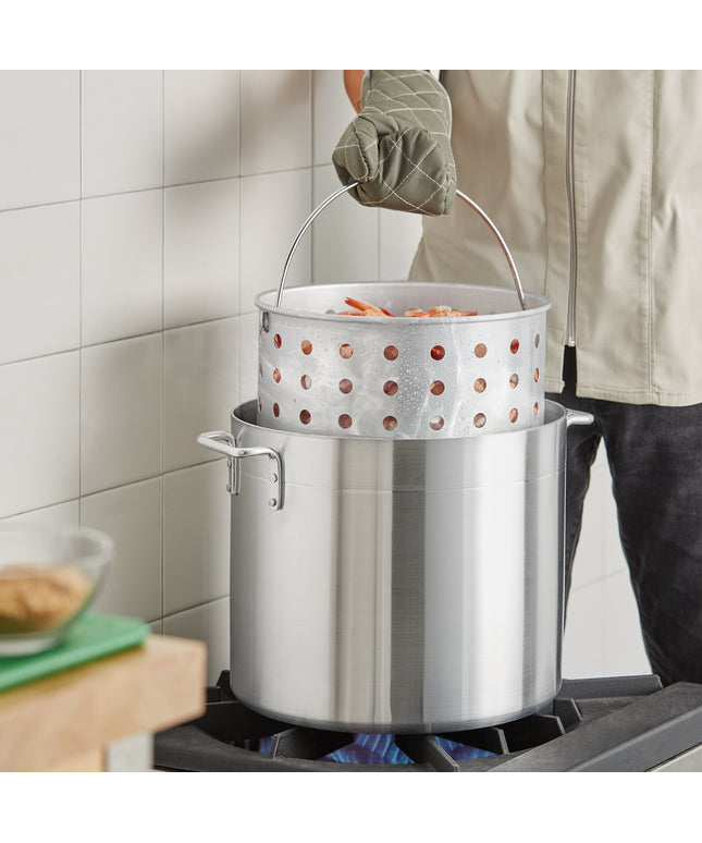 Nồi nấu nước dùng bằng nhôm tiêu chuẩn Choice 32 qt kèm giỏ hấp và nắp
