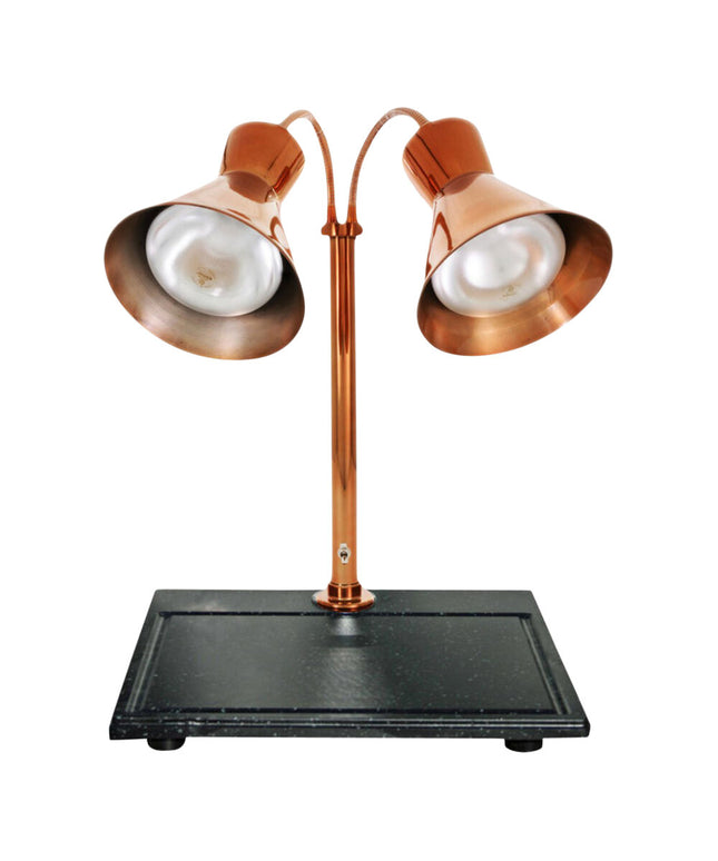 Trạm cắt thịt Hanson Heat Lamps DLM-300 đèn giữ nhiệt kép đồng ám khói đế đá granite tổng hợp đen - 120V, 250W