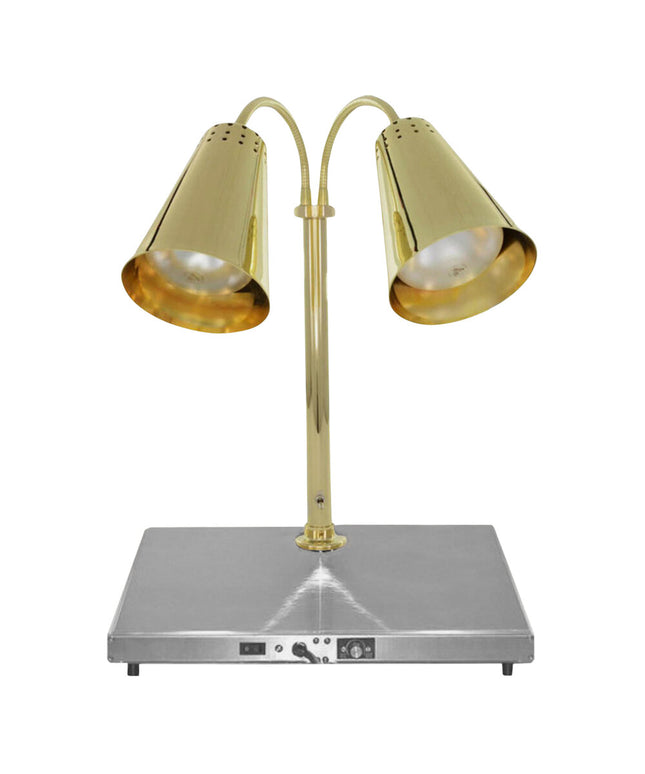 Trạm cắt thịt Hanson Heat Lamps DLM-900-HB-2024-ST-BR-120V Streamline với đèn sưởi đôi đồng thau 900 điều chỉnh và đế sư