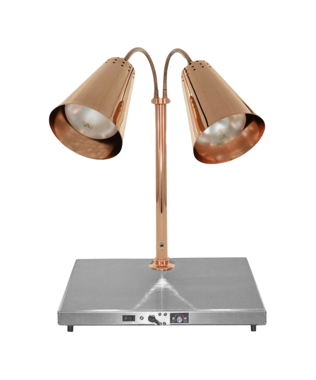 Trạm lọc thịt Hanson Heat Lamps DLM-900 Streamline đèn sưởi đôi bóng đồng 900-Style đế inox có sưởi - 240V, 500W