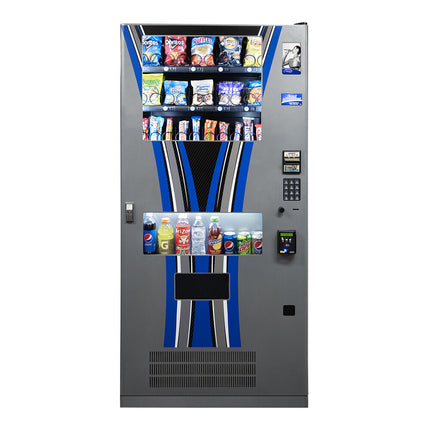 Máy bán hàng tự động Seaga QUICKBreak 29-Item Ambient / làm lạnh / tủ bán kết hợp với đen / xanh dương Striped Graphic