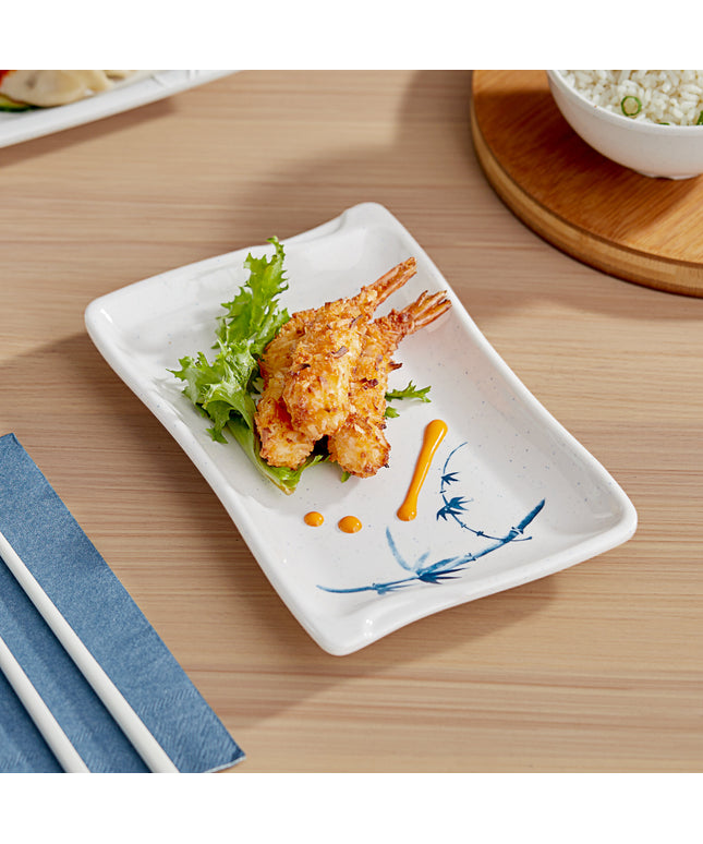 Đồ dùng melamine phong cách Á Đông Acopa Biru 21,6 cm x 14,3 cm chữ nhật melamine đĩa - Thùng 12 cái
