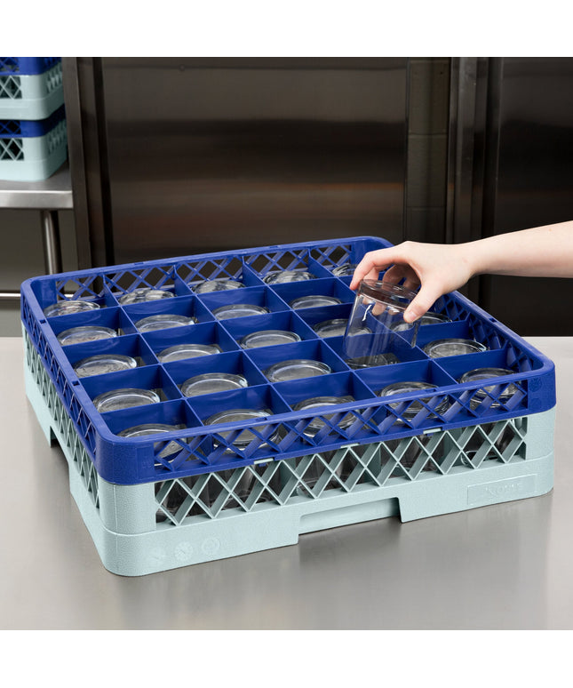Giá đựng ly 25 ngăn màu xanh dương Noble Warewashing Warewashing cỡ đầy đủ kèm 1 ngăn nối màu xanh dương