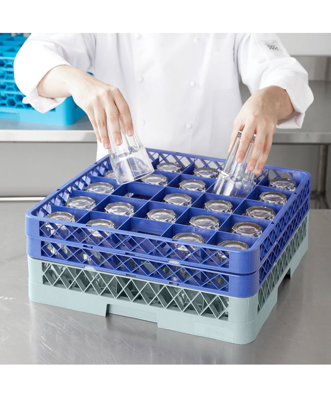 Giá đựng ly 25 ngăn màu xanh dương Noble Warewashing Warewashing cỡ đầy đủ kèm 2 ngăn nối màu xanh dương
