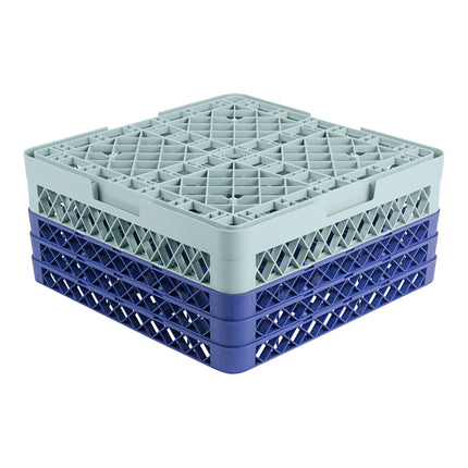Giá đựng ly 25 ngăn màu xanh dương Noble Warewashing Warewashing cỡ đầy đủ kèm 3 ngăn nối màu xanh dương