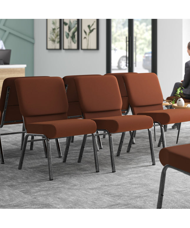 Ghế nhà thờ Lancaster Table & Seating khung thép vân bạc bọc vải nâu 53 cm