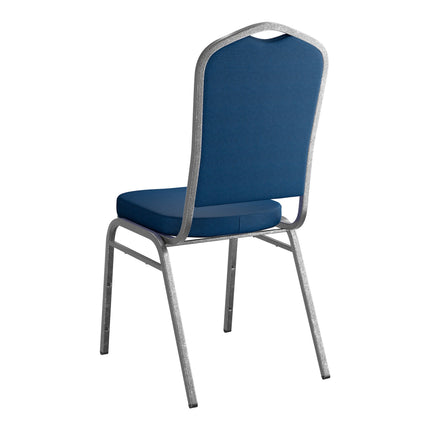 Ghế tiệc lưng vương miện xếp chồng Lancaster Table & Seating bọc vải navy khung ánh bạc