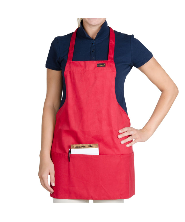 Tạp dề yếm ngắn vải poly-cotton có thể tùy chỉnh Chef Revival đỏ, 1 túi
