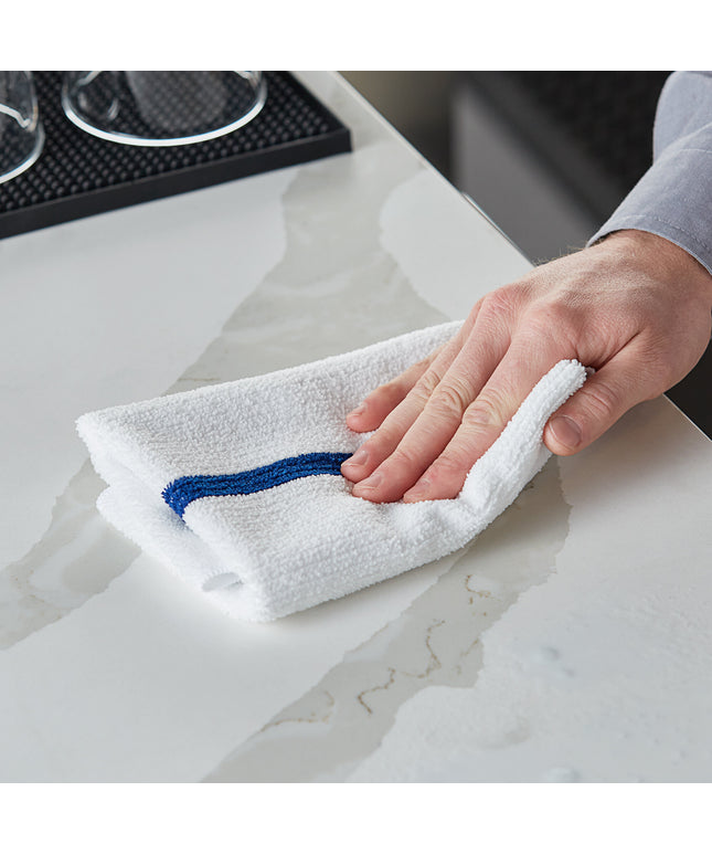Khăn lau / Khăn bar microfiber sọc màu xanh dương trắng Lavex 38,1 x 38,1 cm - Thùng 12 cái