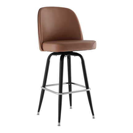 Ghế bar xoay màu đen Lancaster Table & Seating mặt ngồi bọc nhựa vinyl nâu đậm