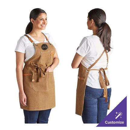 Tạp dề yếm vải canvas dày dây đeo chéo lưng có thể tùy chỉnh Acopa Hazleton nâu mocha, 3 túi